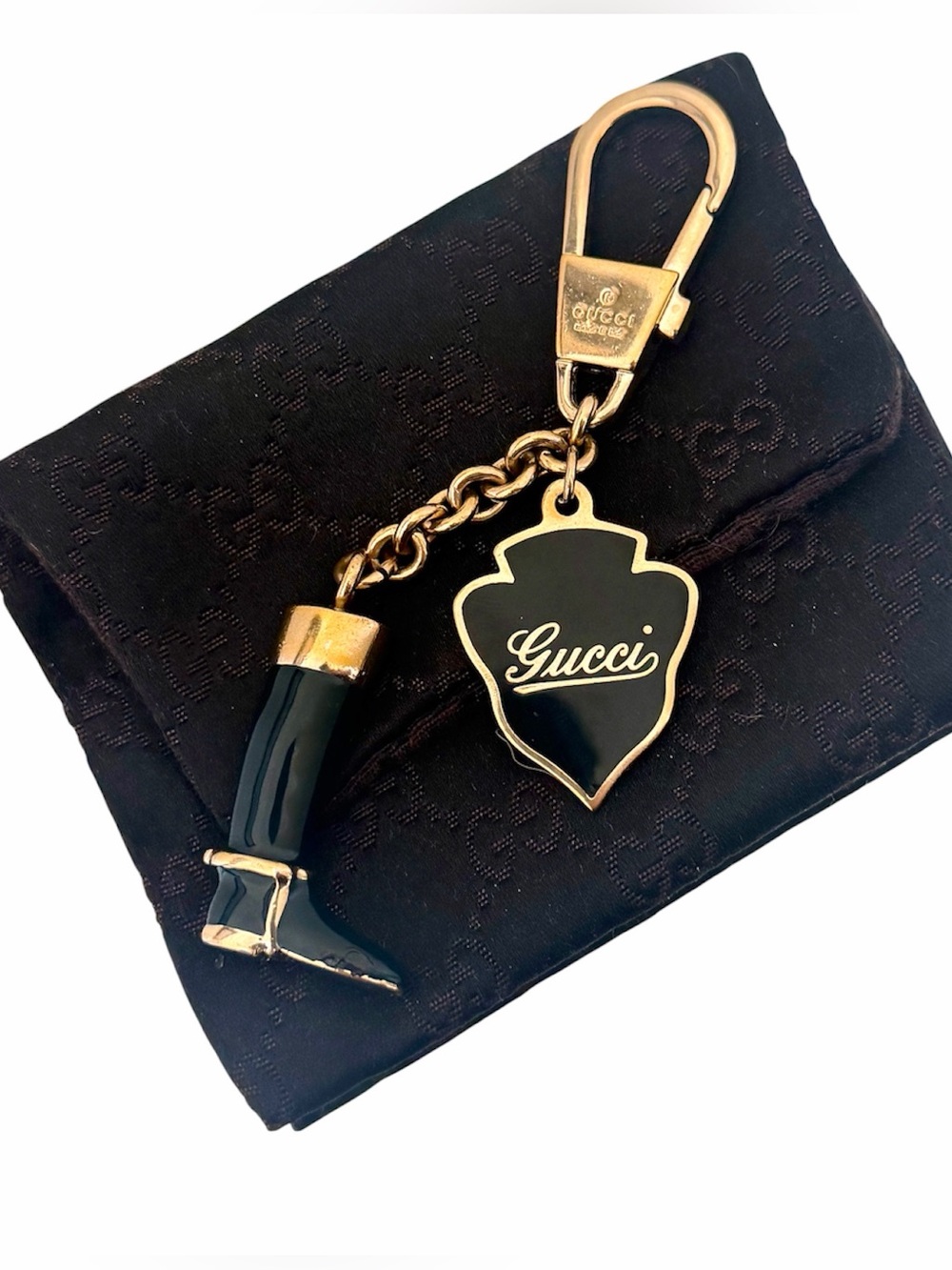 Gucci Equestrian Riding Boot Keychain and Bag Charm & Gucci Pouch